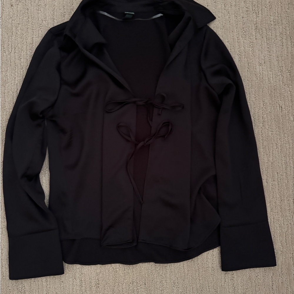 Black Tie-Front Blouse